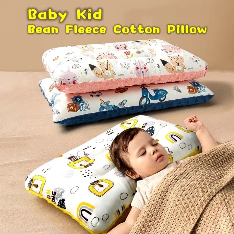 Baby Kids Bean Fleece Cotton Pillow Cotton 30x50cm Washable Neck Guard Baby Children Bed Pillow Bantal Kapas Budak