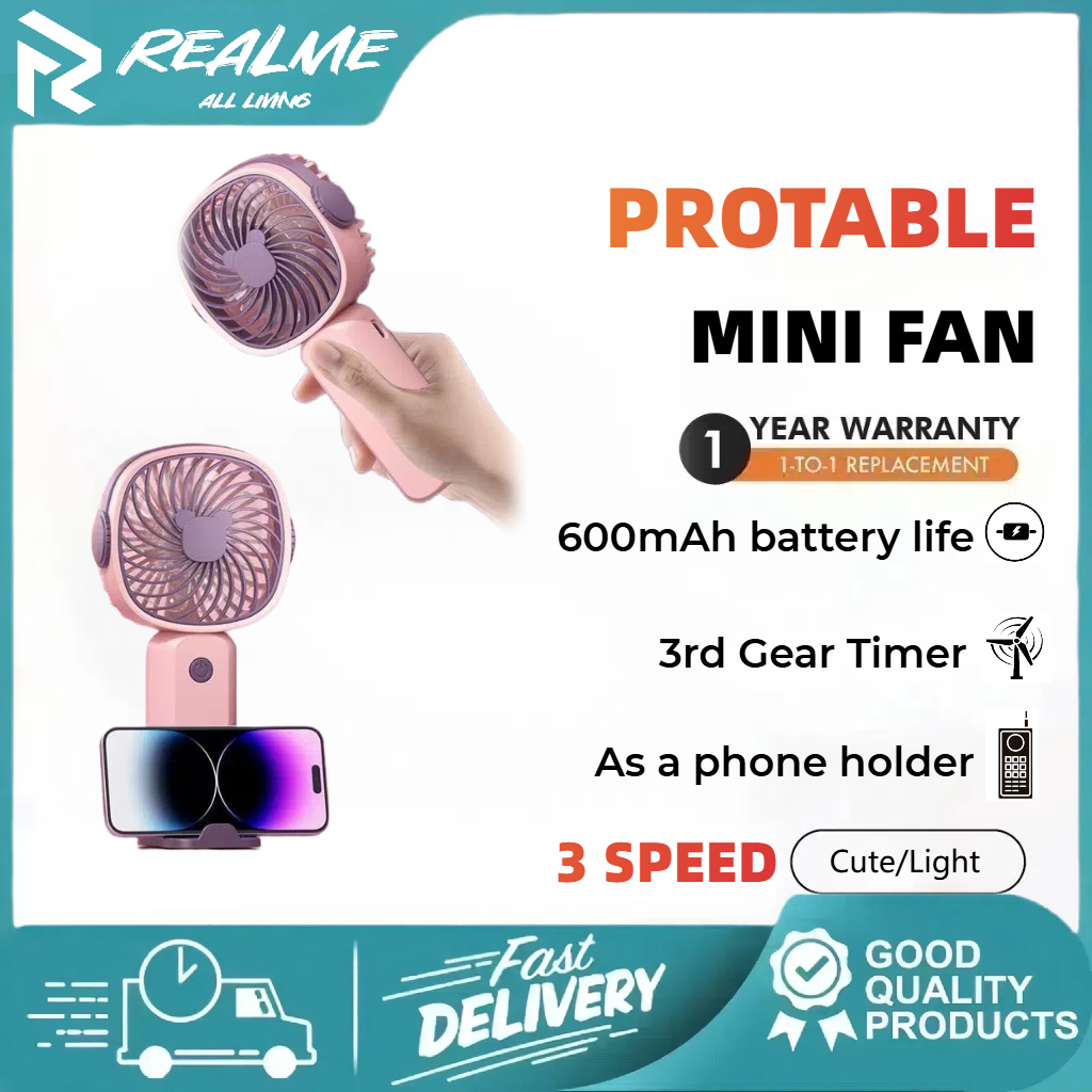 Kipas Mini Portable Fan 3 Speeds Wind Cooling Hand Fan  Rechargable With USB Charge Battery Table Fan Kipas 小風扇