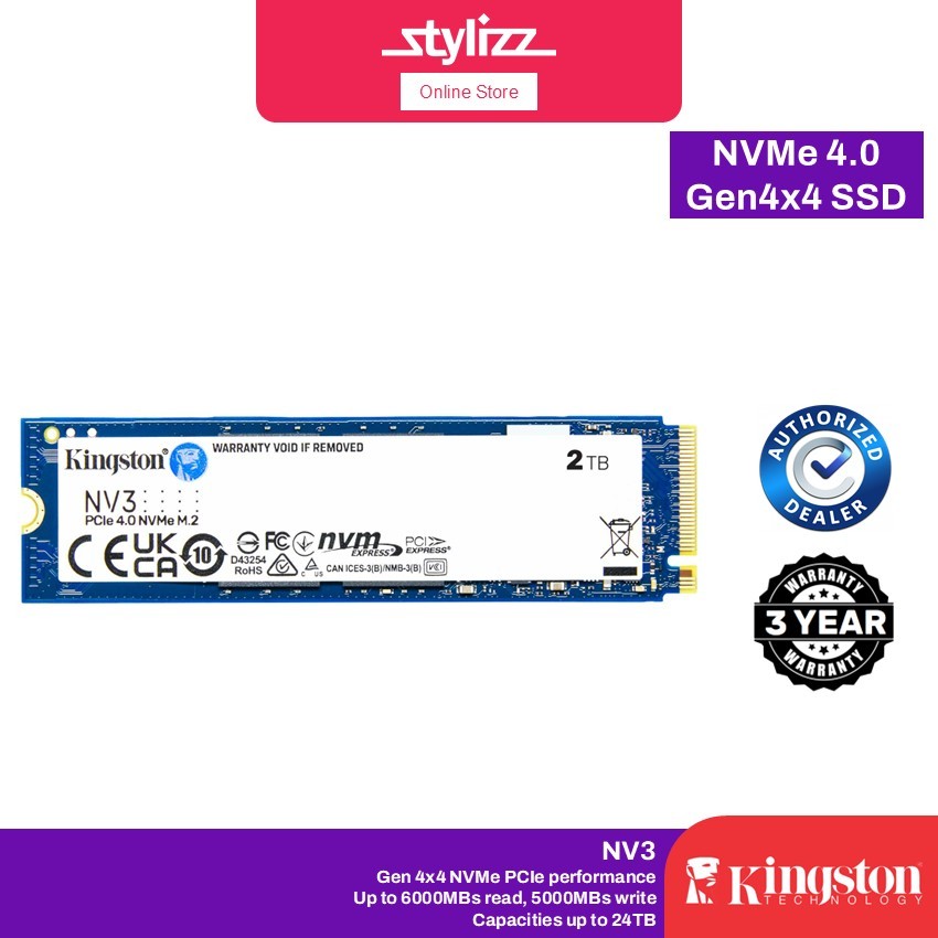 KINGSTON NV3 / NV2 NVMe™ PCIe M.2 2280 SSD - up to 2TB, Up to 6,000MB/s Read, Gen4x4 512G 1TB
