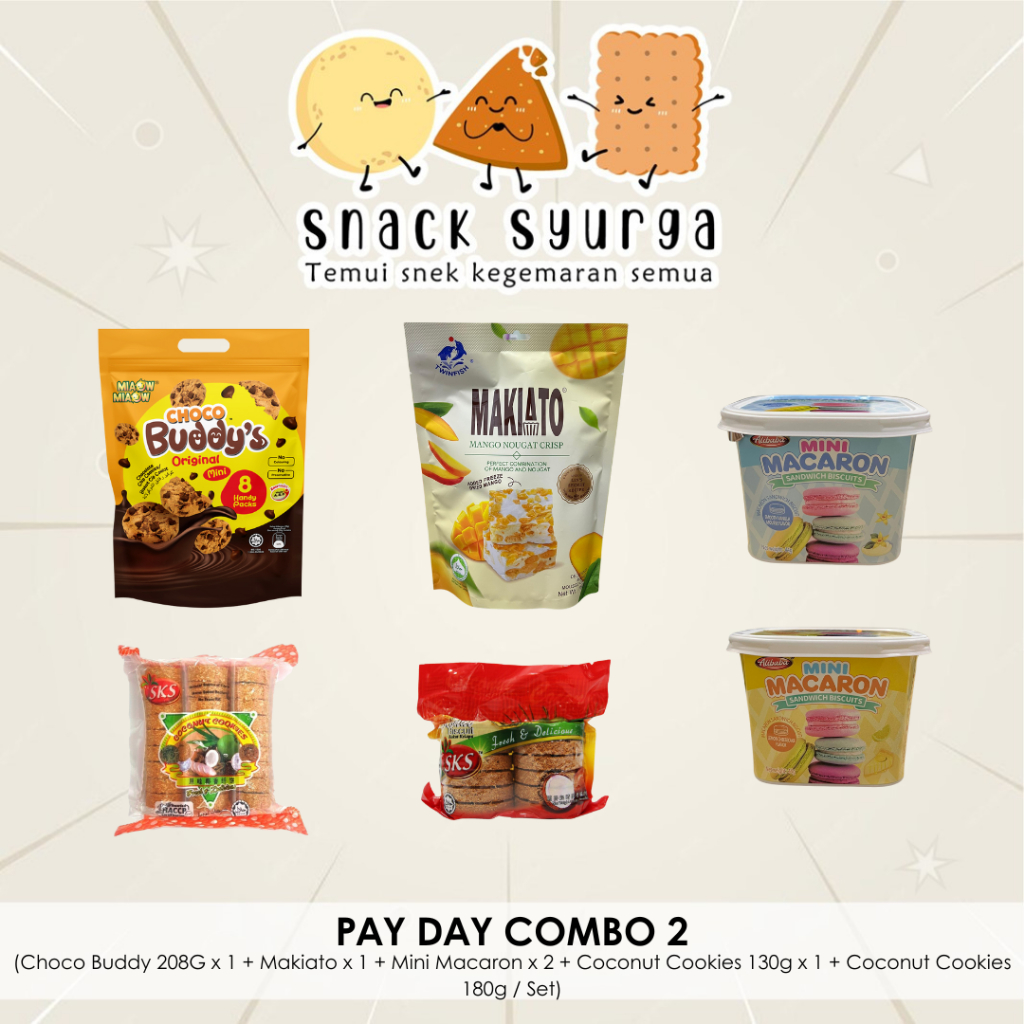 【PAY DAY SALES】Snack Syurga Pay Day Combo 2 Choco Buddy Makiato Mini Macaron Coconut Cookies
