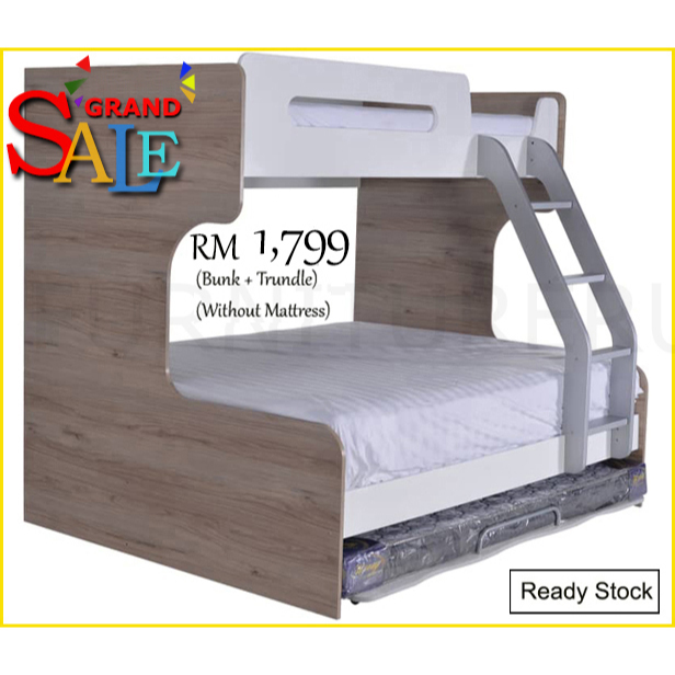 CNY SALECharlotte Bunk Bed Single over Queen with Single Pullout. Free Installation in Klang Valley