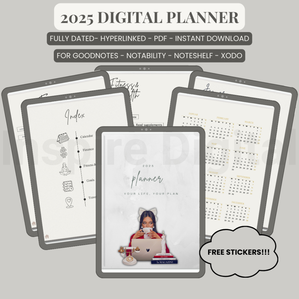 2025 Digital Planner | Hyperlinked | Daily | Finance | Fitness | Goals | Travel | Goodnotes | XODO