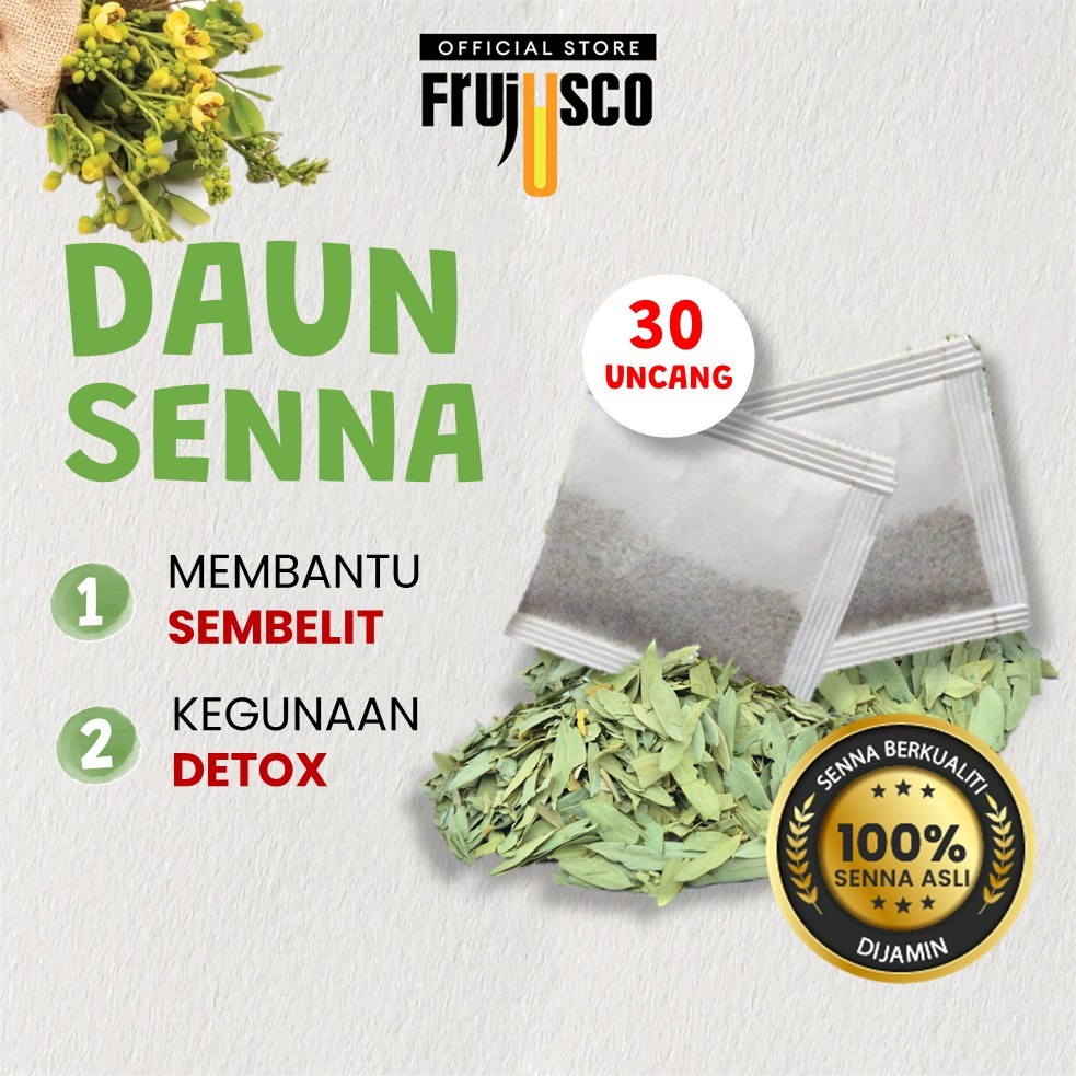 [30 Sachets] Frujusco Senna Leaf Tea Original Herbal Diet Slim Detox Basic Upgrade Uncang Senna Asli