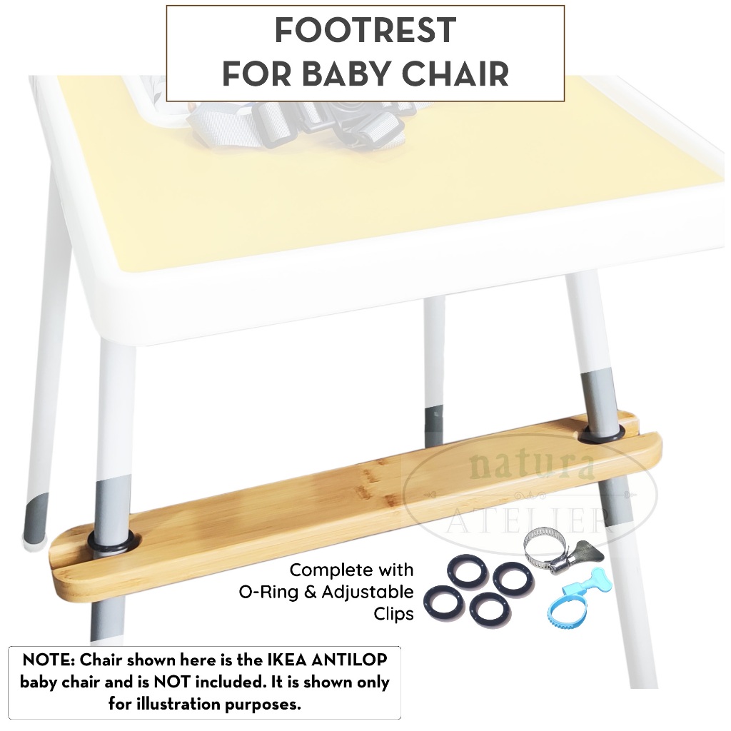 Bamboo / Wood Footrest for Ikea Antilop Baby Child High Dining Chair Bayi with Rubber Rings & Clamp