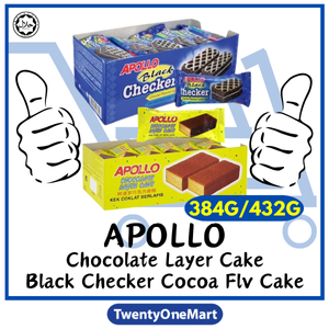 [Halal Food] Apollo Chocolate Layer Cake 384g(16gx24pkt)/Black Checker Cocoa Flv Layer Cake 432g(18gx24pkt)