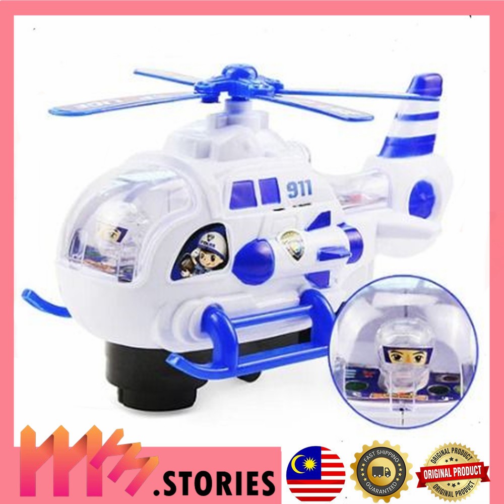 [Battery Operated Toy] Police Army Helicopter Car Toy With Lights And Music Battery Operated Automatic Rotation Rescue