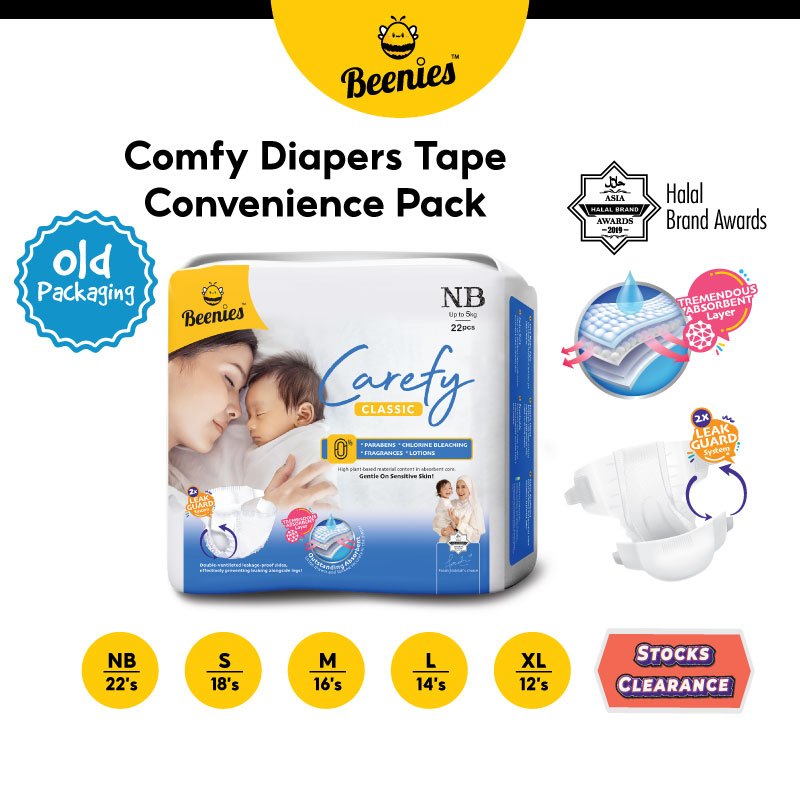 BEENIES CLEARANCE Comfy CONVENIENCE Pack Baby Diapers Tape NB-XL 1 Pack 5 Sizes | Lampin Bayi Jenis Tape Pek Kemudahan