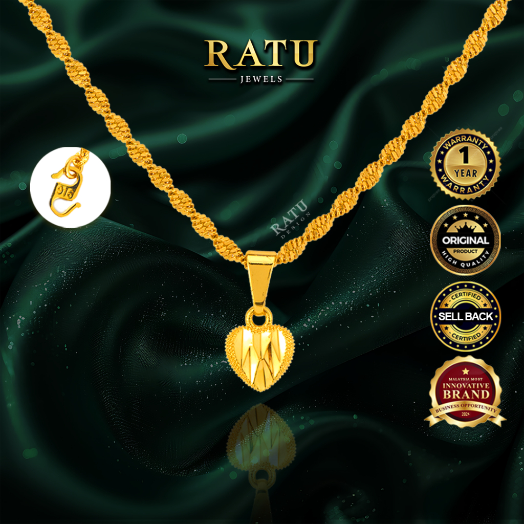 Rantai Leher (4.78g) Emas RATU Baby Love Loket + Water Wave 50cm Daily Wear Plated Necklaces Jewelry (22W RJ)
