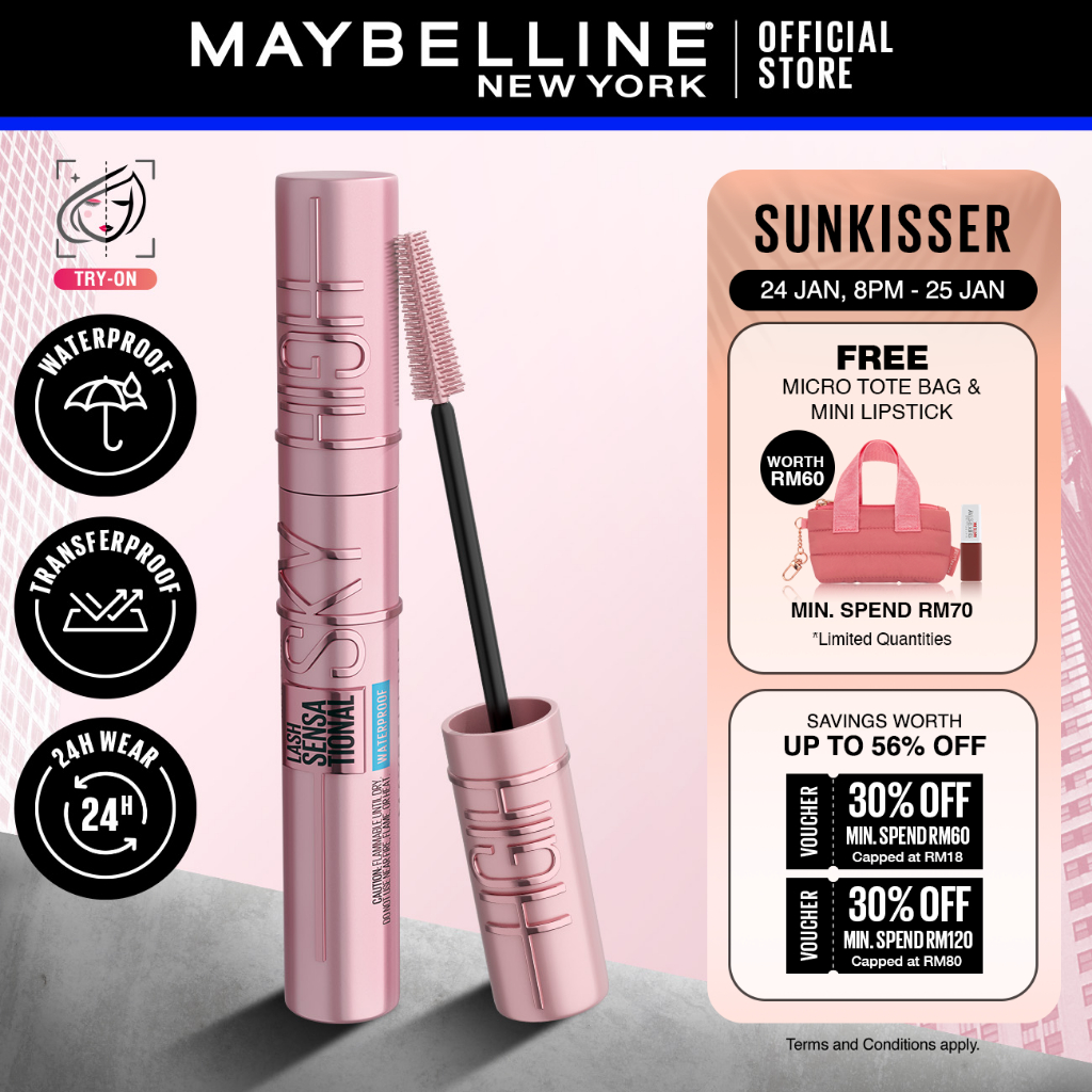 Maybelline Lash Sensational Sky High Mascara - 24H Waterproof, Full Volume, Limitless Lengthening, Lightweight Lashes