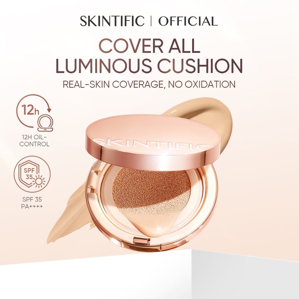 SKINTIFIC Cover All Perfect Cushion High Coverage Poreless Flawless Foundation Makeup 24H Long-lasting