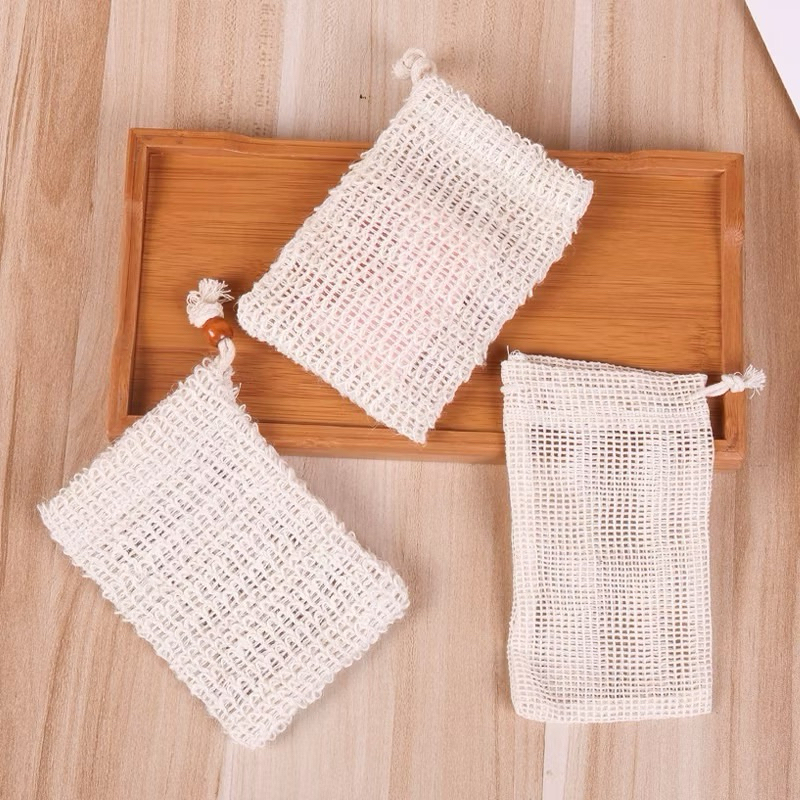 Eco-friendly Soap Bag Cotton Linen Material Reusable Foam Mesh Natural Lathering Soap Pouch Cleansing Bath Shower苎麻肥皂起泡网