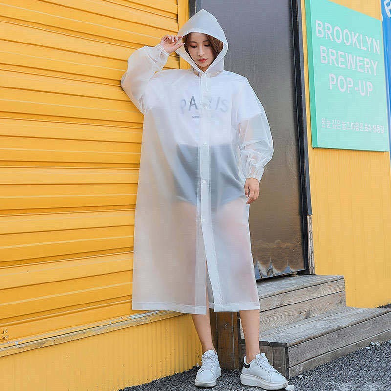 Portable Outdoor Adult Raincoat Jacket EVA Non Disposable Drawstring Waterproof Rainsuit Baju Hujan Poncho