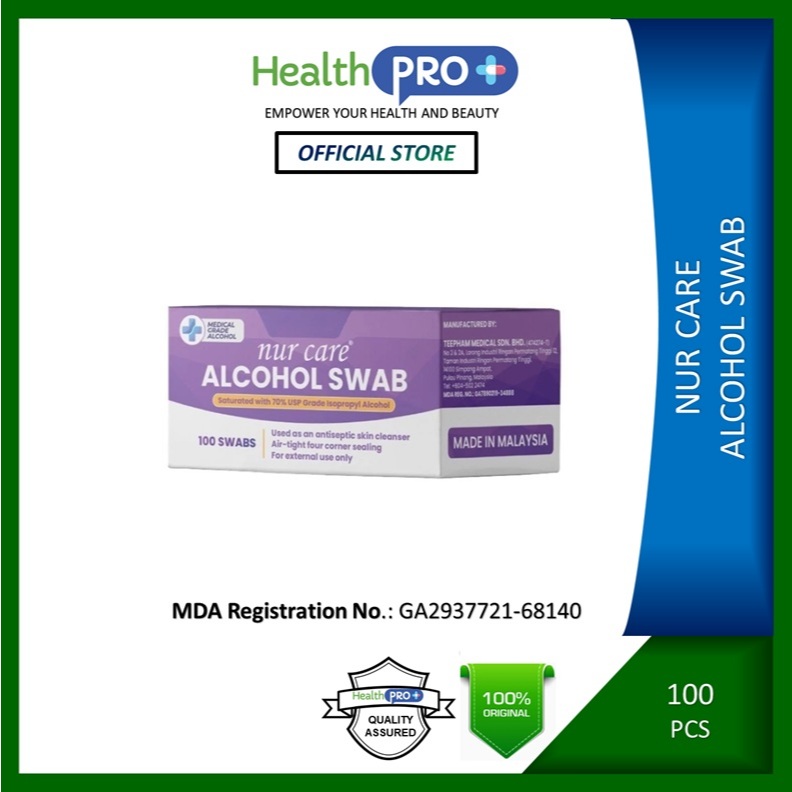 Nur Care Alcohol Swab 100's (Medical Grade)- 70% alcohol base-Suitable to sanitize hand