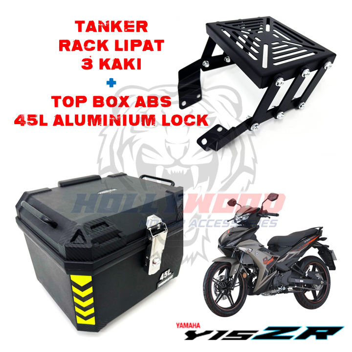 Y15 Y15ZR MONORACK LIPAT JB STYLE + 45L ABS TOP BOX ALUMINIUM LOCK COMBO SET READY STOCK