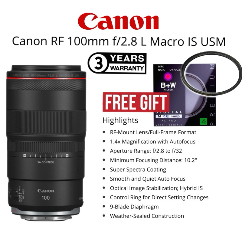 CANON RF 100MM F/2.8 L MACRO IS USM LENS (3 YEARS WARRANTY) RF MOUNT FULL FRAME FORMAT CANON 100MM F/2.8 MACRO IS USM