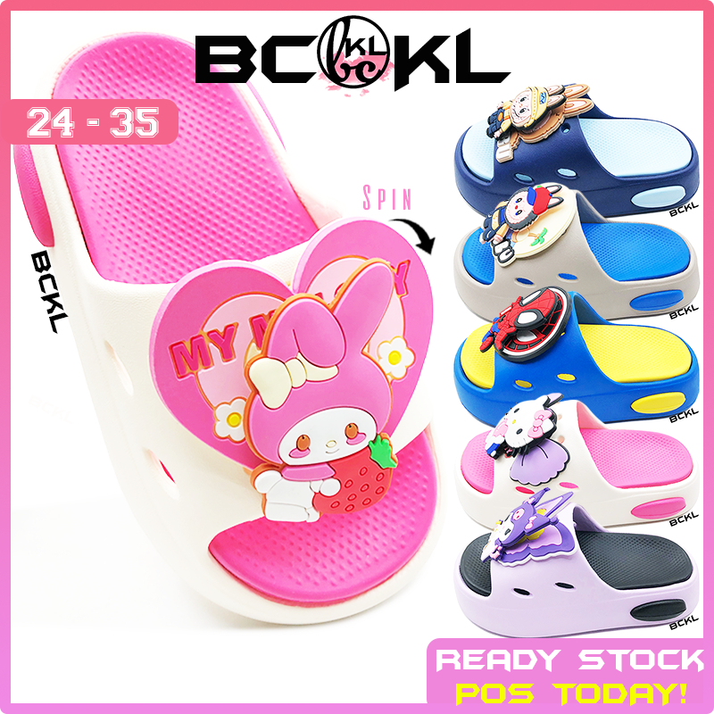 【 BCKL 】Kid's Rotate Cartoon Slides | Spin Boys Girls Sandals Slippers Twins | Selipar Kasut Budak Perempuan 24-35