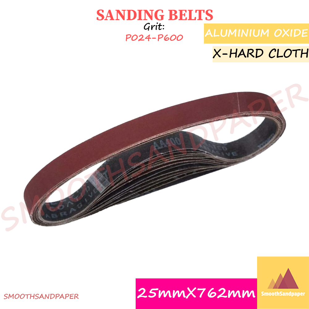 25X762mm X-Hard Cloth Sanding Belts / Aluminium Oxide 气动小砂带金属抛光打磨 硬布氧化铝红砂带