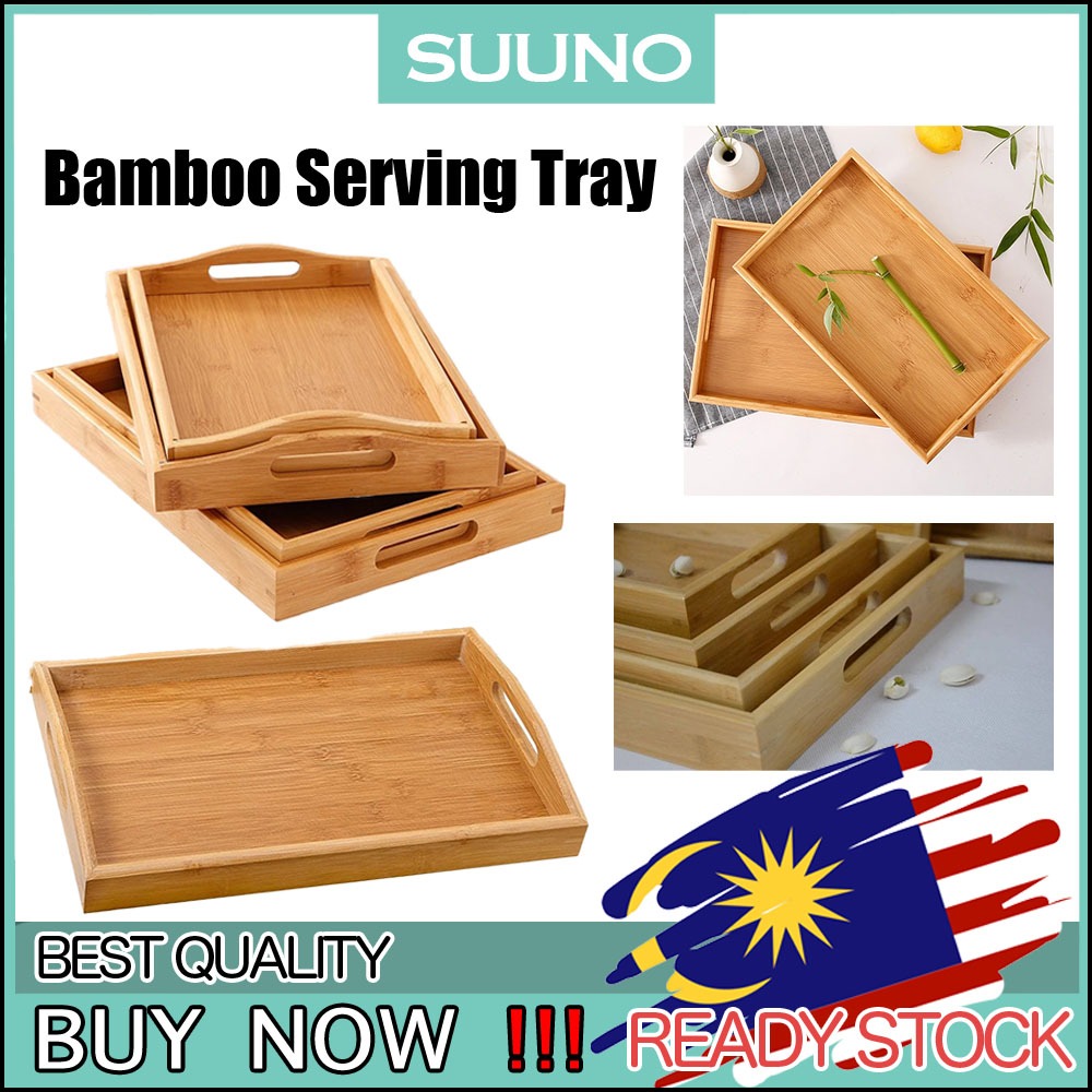 Bamboo Tray Handle Wooden Serving Tray Makanan Tray Buffet Wooden Tray Kuih Talam Dulang Kayu Tray