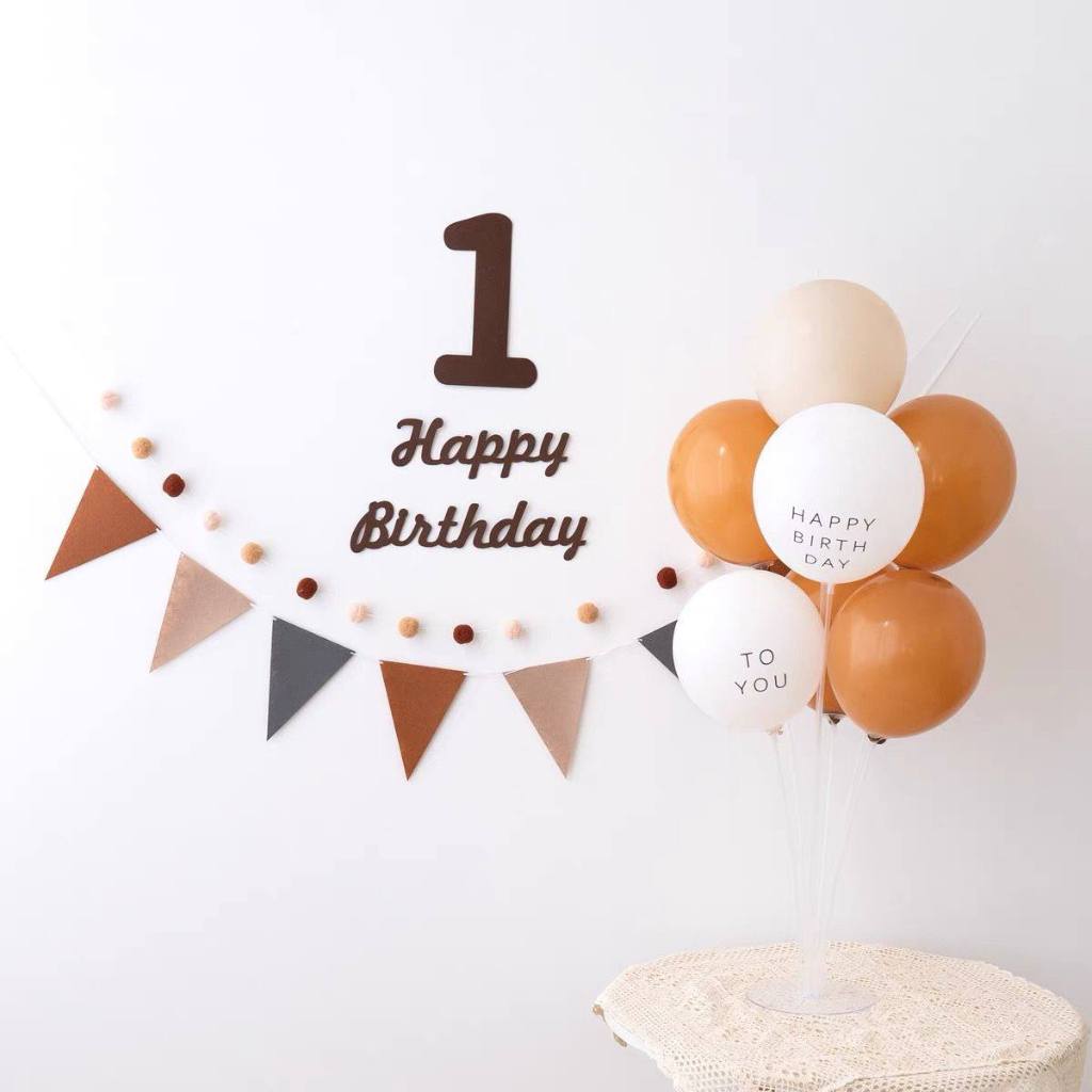 INS Retro Number 0-9 Party Decoration Brown Number Happy Birthday Felt Letter Flag Banner