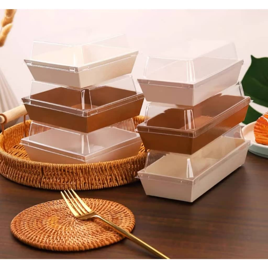 (50pcs with lid)Kraft brown/white square/Rectangular clear lid cake box wanpaku sandwich