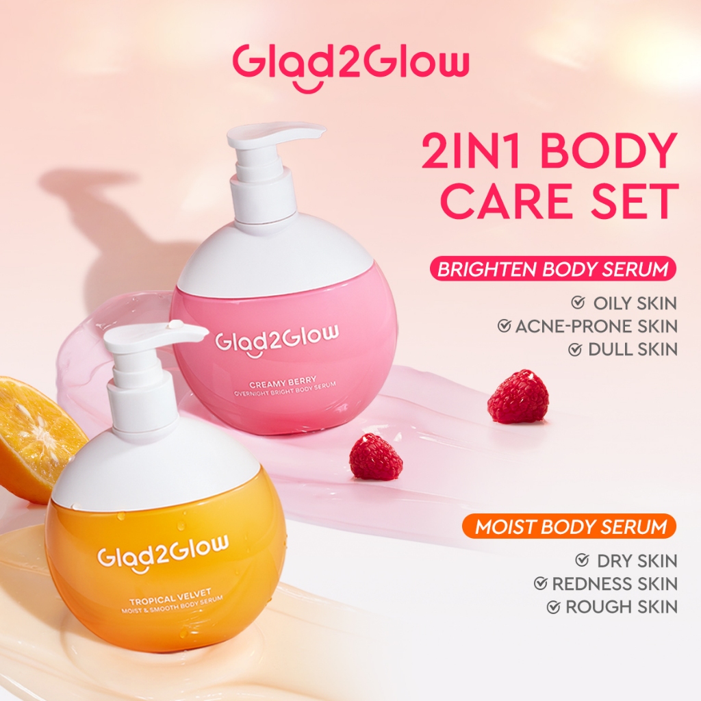 Glad2Glow 2IN1 Body Serum 300ml Brighten Skin/ Moist&Smooth Deeply Moisturize Skin 24hour Hydration
