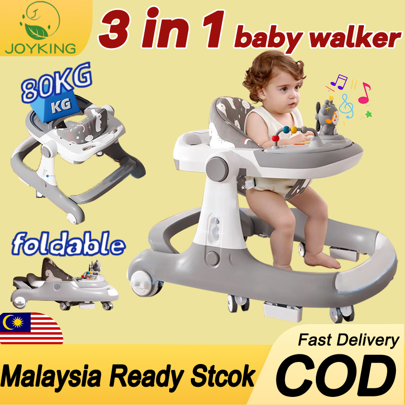 Ready Stock baby walker With Music Anti-O-Leg Foldable Portable Adjustable Height Learning Walker Baby Gear Walkers 學步車
