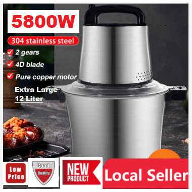 🌹READY STOCK🌹 12L Stainless Steel Meat Grinder Heavy Duty Mixer Blender 5800W 2 in 1 Knife Chopper Mesin Pengisar Daging