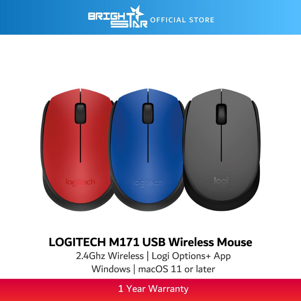 LOGITECH M171 USB Wireless Mouse - Grey Black/White/Rose/Blue/Red/Blue Grey