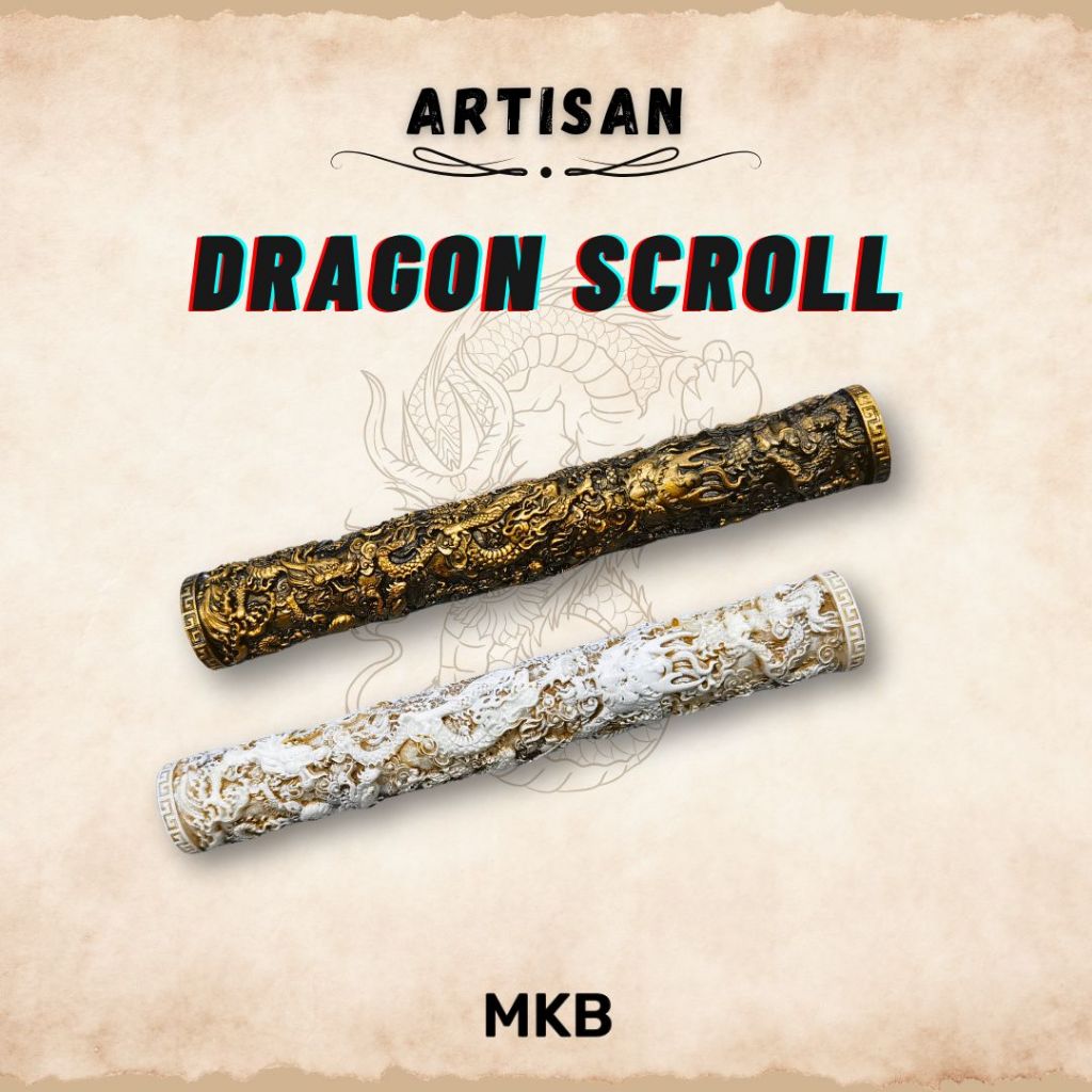 Artisan Dragon Scroll Spacebar Keycap for Mechanical Keyboard - Dark Gold / Snow White