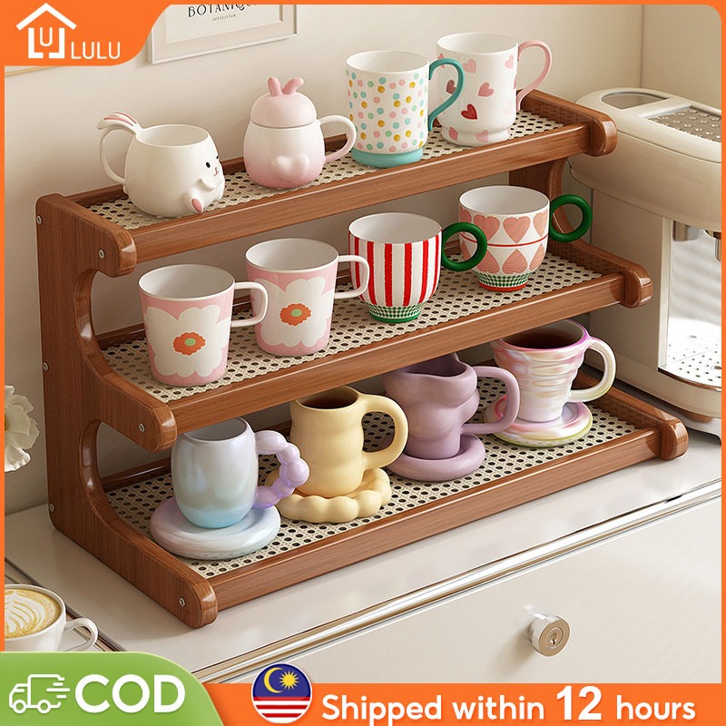 LULU Rak Dapur Kayu Table Storage Rack 2/3 LayersRak buku Almari Table Shelf Spice Rack Plant Rack