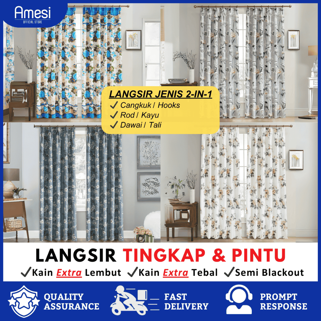 Curtain Window Hook Cangkuk Kitchen Tirai Langsir Tingkap Semi Blackout Murah Pintu Bilik Tidur Kabinet Dapur 窗帘 YG#1