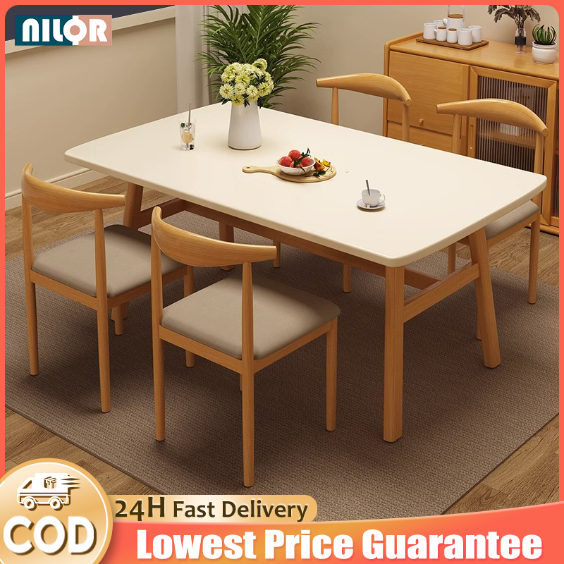 NR【Solid Wood】140CM Wooden Dining Table Set Picnic Kitchen Table Nordic Sturdy&Durable Table Long Table Meja Makan 餐桌