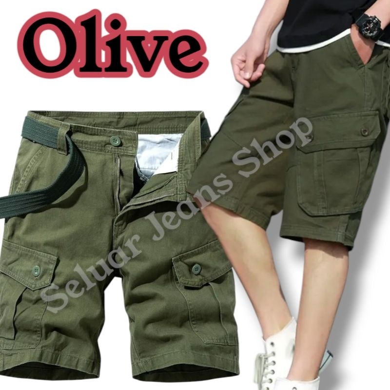 UNISIX Seluar Cargo 7 POKET SHORT Pants Seluar Kerja Straight Cut Kain Tebal VIRAL ( BELT  FREE )