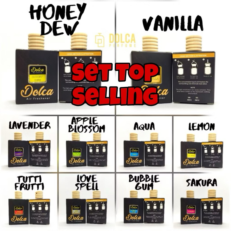 Set Combo 100% Pati Car Perfume Dolca 10ml Pewangi Kereta Air Freshener Berkualiti Murah Minyak Wangi Perfum Fresheners
