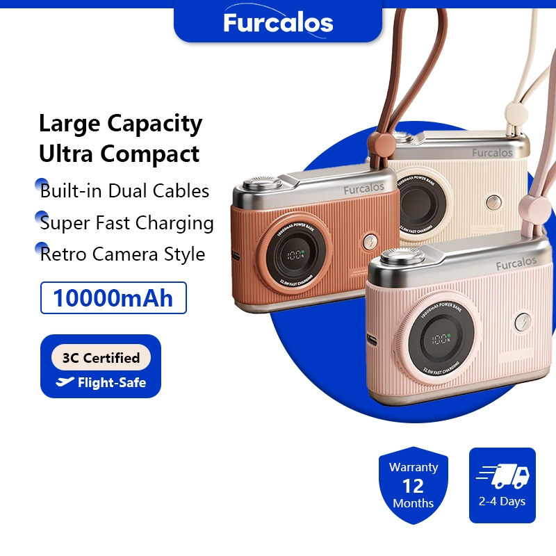 Furcalos Retro Camera Compact Size Power Bank For iPhone & Android (10000mAh/22.5W/20W)
