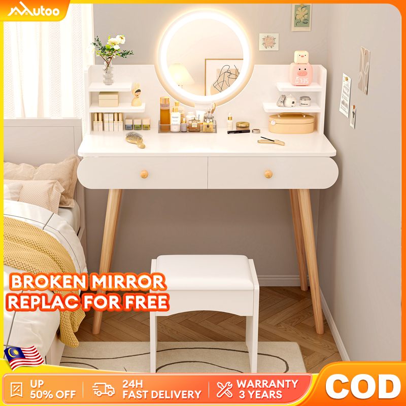 🎀Dressing Table With LED Mirror Meja Solek With Drawer Comestic Tables Bedroom Makeup Table Girl Gift Vanity Desk 梳妆台
