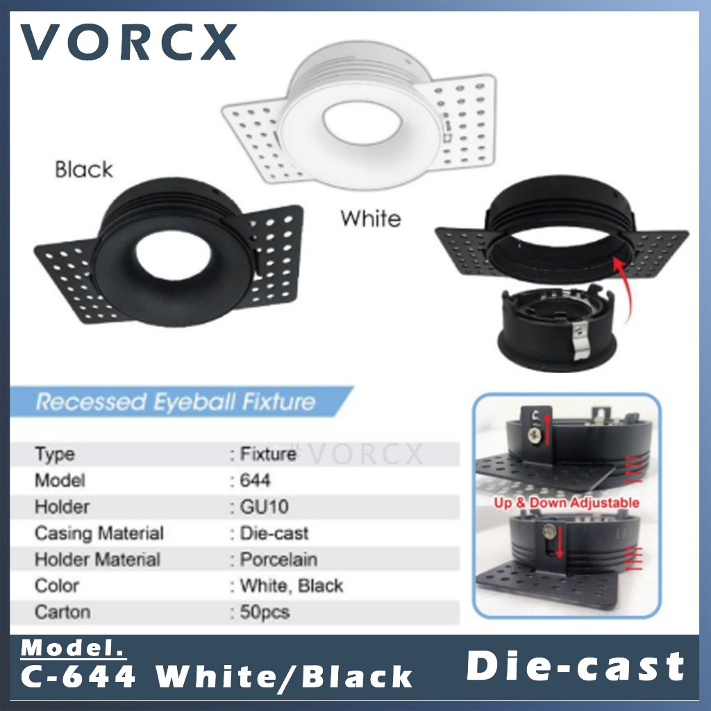 C-644 Die-cast GU10 Frameless Eyeball White/Black