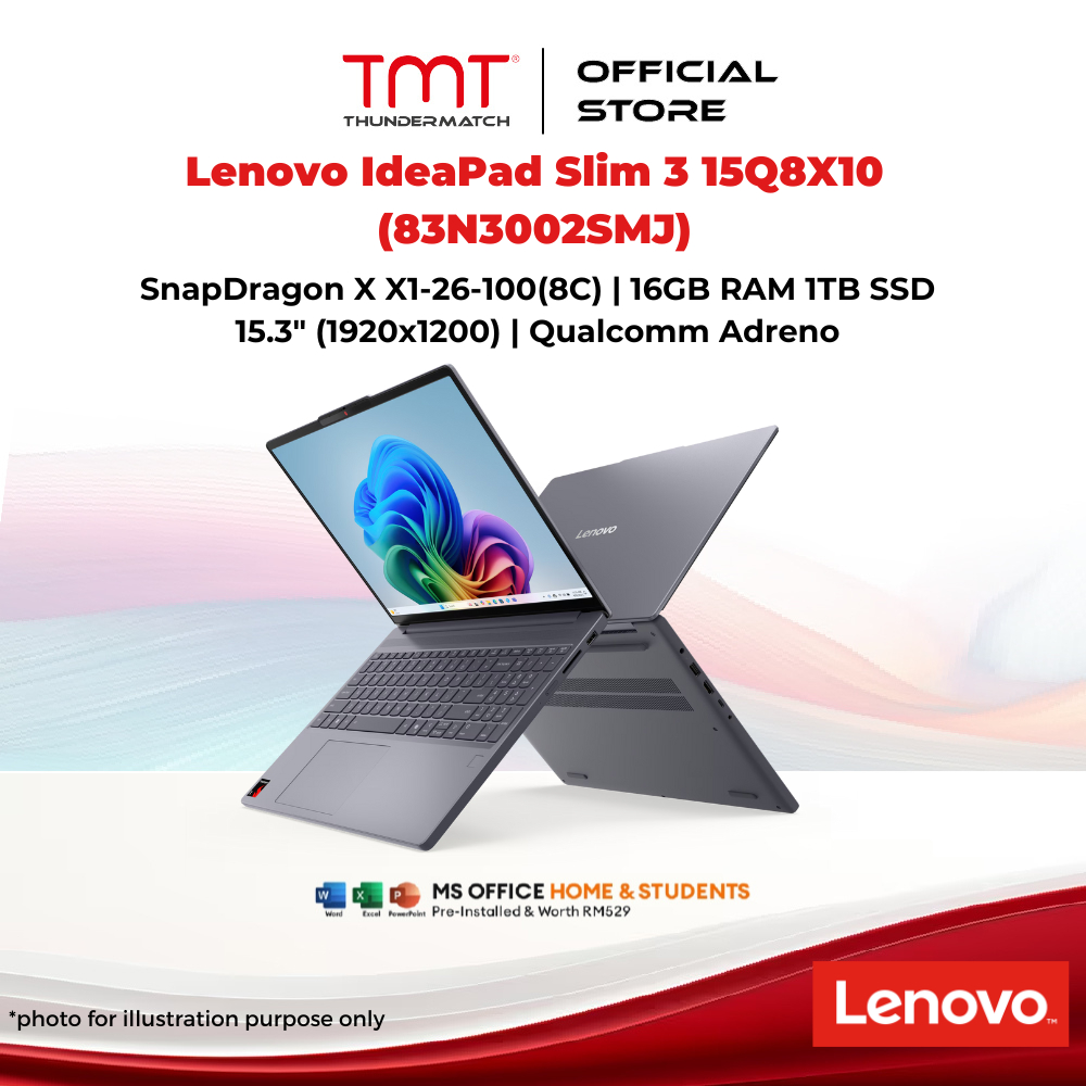 Lenovo IdeaPad Slim 3 15Q8X10 (83N3002SMJ) Laptop | SnapDragon X X1-26-100(8C) | 16GB RAM 1TB SSD | 