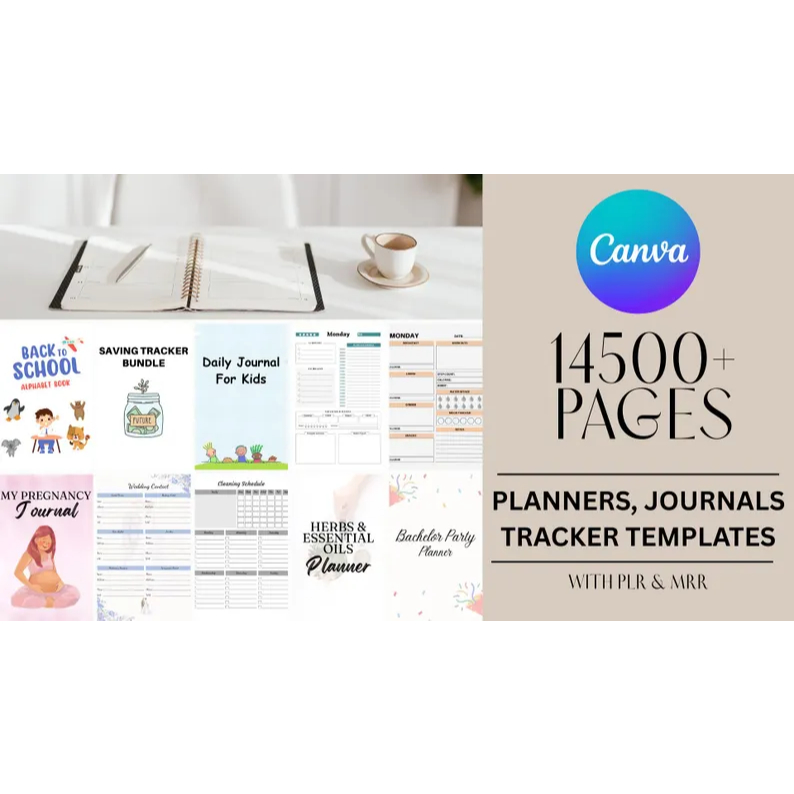 14500+ Pages PLR Canva Template Bundle with 200+ Planners, Journals and Trackers – Printable Designs(DIGITAL DOWNLOAD)