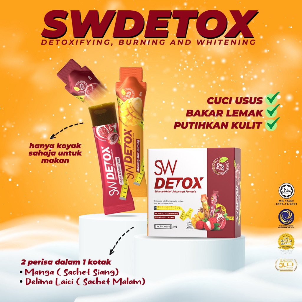 14 DAY SW DETOX JELLY SLIMMEWHITE RASA MANGGA DAN LAICI KESAN CEPAT, SELAMAT & HALALA