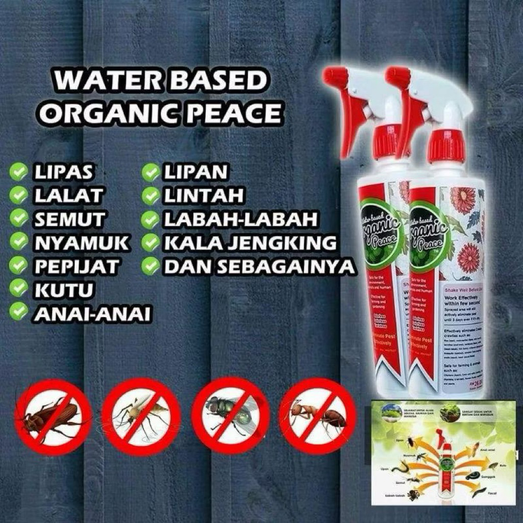 Organic Peace™ / Organic Rid™ Spray Pe'nghalau Serangga Berasaskan Air / Organic Insect Repellent Spray