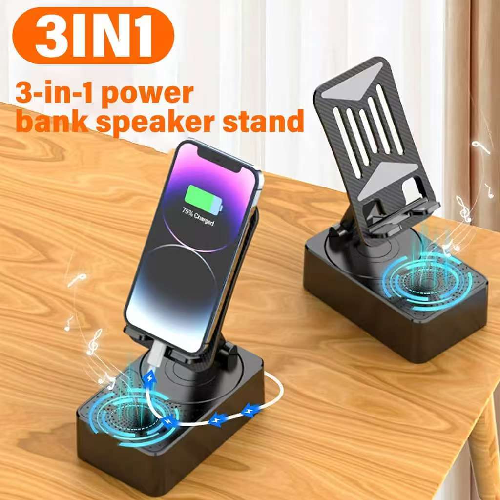 3-in-1 Stand Holder Bluetooth V5.3 Speaker Multifunctional Desktop Live Broadcast Stand Speaker Phone Holder Powerbank