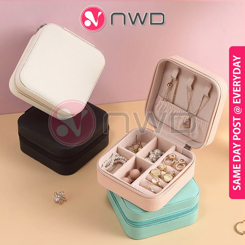 《 》 PU Leather Jewelry Storage Box Jewellery Organizer Case Necklace Earrings Holder Kotak Barang Kemas 首饰盒