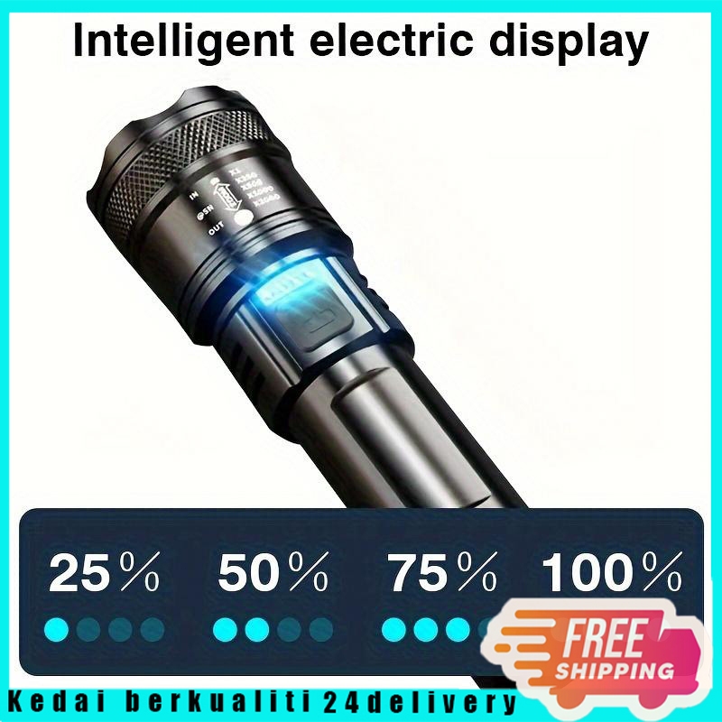 White Laser Super Bright LED Flashlight with 3 Model Rechargeable Zoom Flashlight