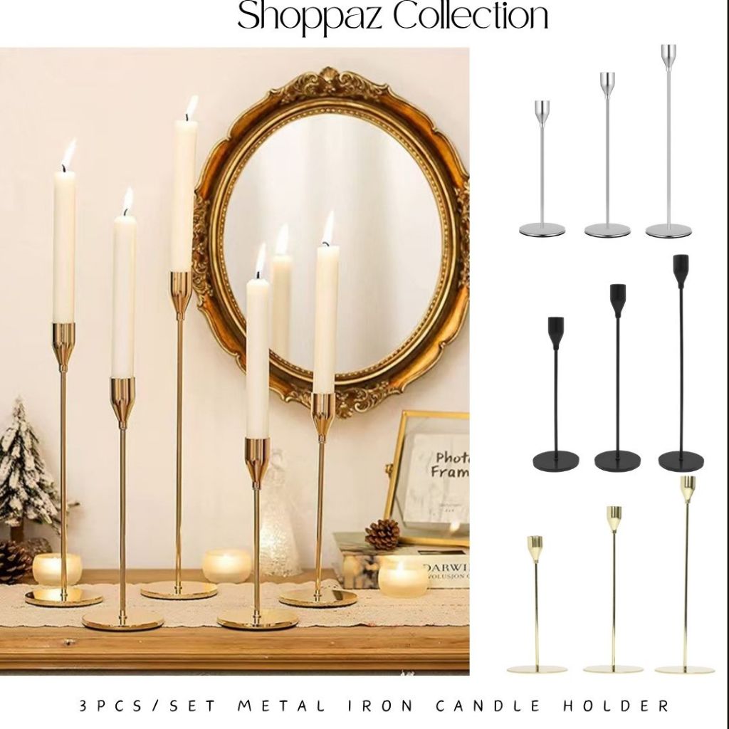 Shoppaz 3pc/Set Quality Candle Stand Holder CandleStick Wedding Birthday Event Home Decor Table Lilin Pemegang Rumah
