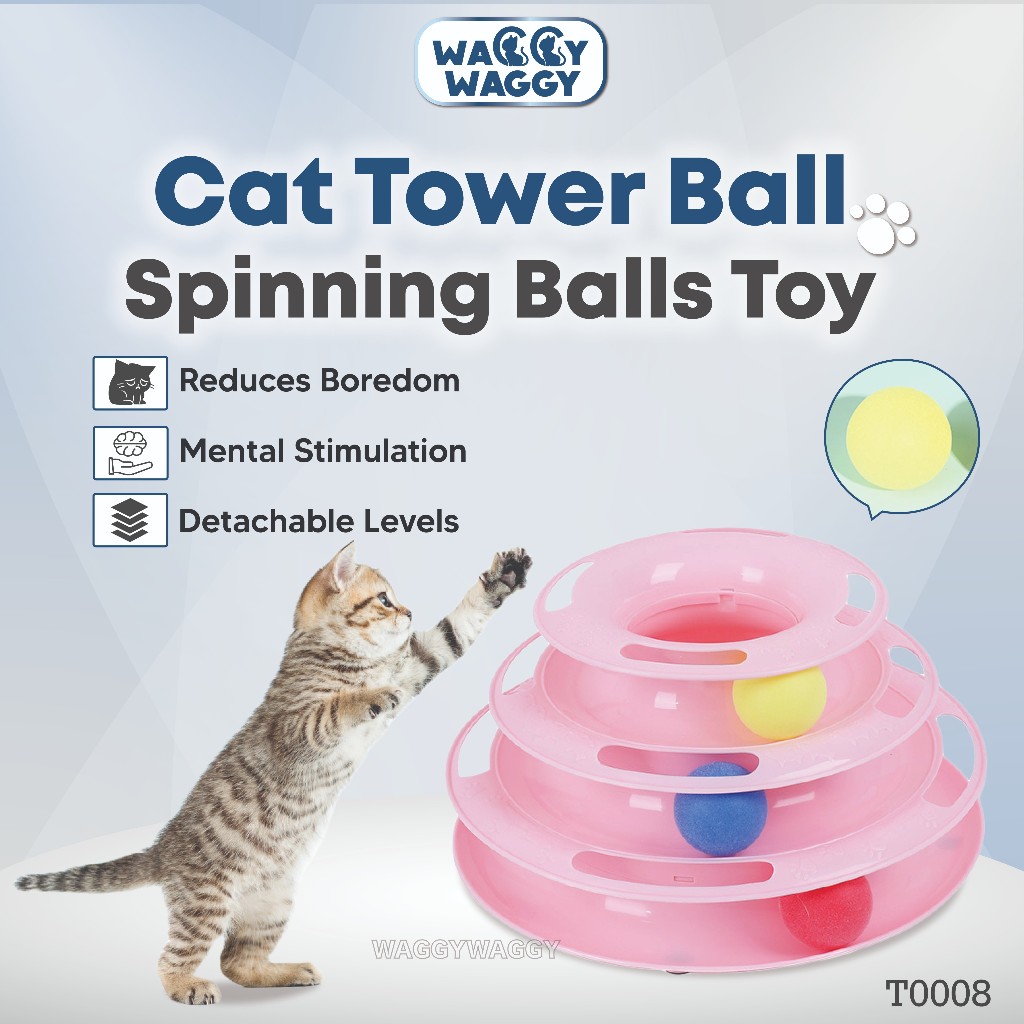 WaggyWaggy Cat Tower Ball Spinning Balls Toy Mainan Bola Kucing Bertingkat Teaser 宠物玩具猫玩具 T0008