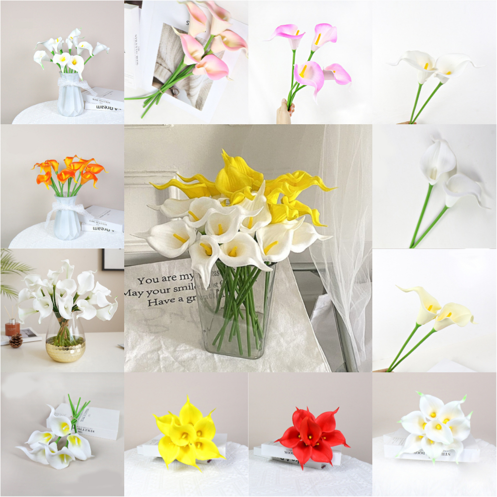 1pc Artificial Calla Lily Heads Fake Flowers Bouquet for Bridal Wedding  Party Decor Romantic Garden