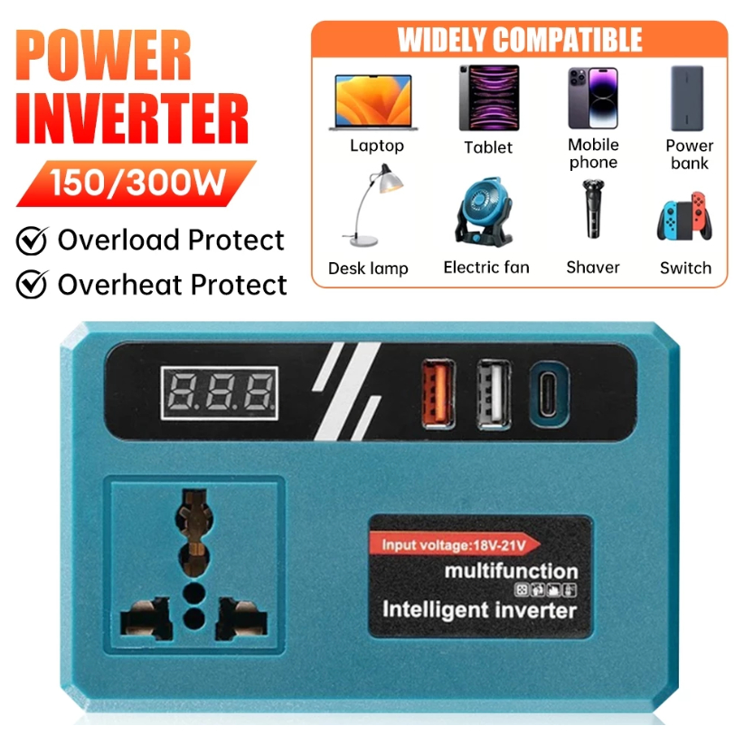 Malaysia Stock Portable Power Inverters 20V to 220V Original Pure sine wave Inverter with 3 in 1 USB Type C AC Socket
