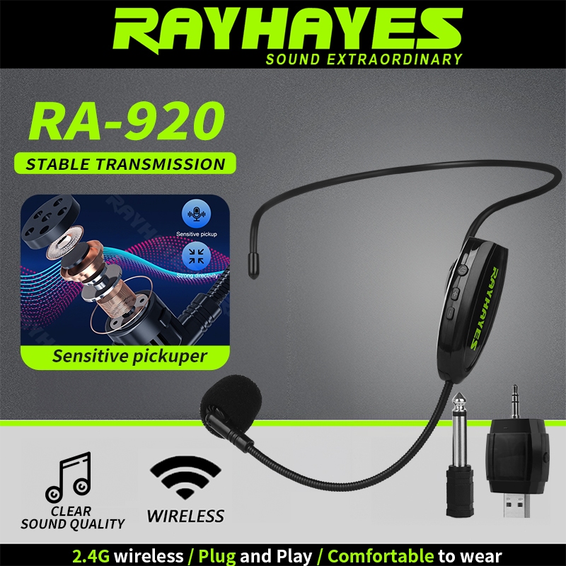 RAYHAYES RA-920 Wireless Head-Mounted Microphone Lavalier 2.4G Headset Lapel Mic for Speaker Teacher