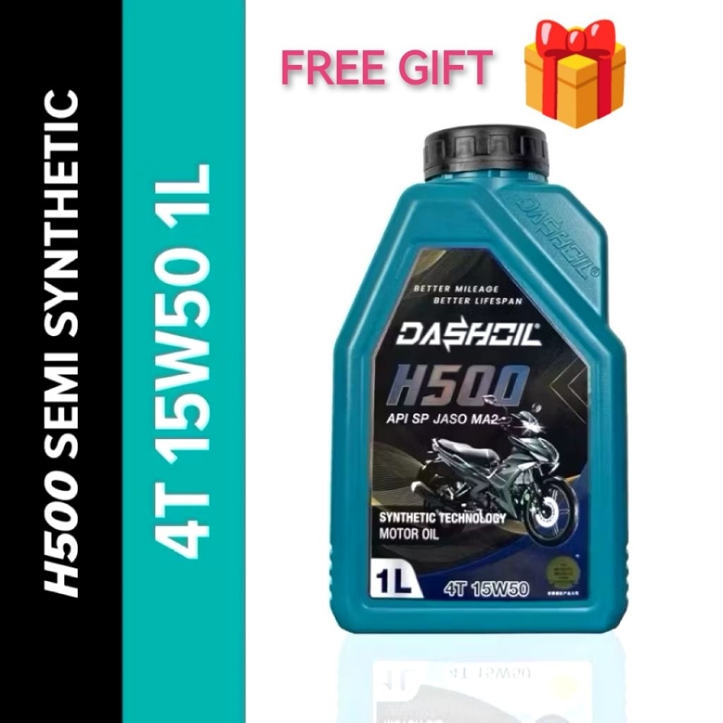 DASHOIL 4T H500 15W50 1L SEMI SYNTHETIC SN MOTORCYCLE ENGINE OIL MINYAK HITAM PELINCIR MOTOR MOTOSIKAL LC135 Y15ZR WAVE
